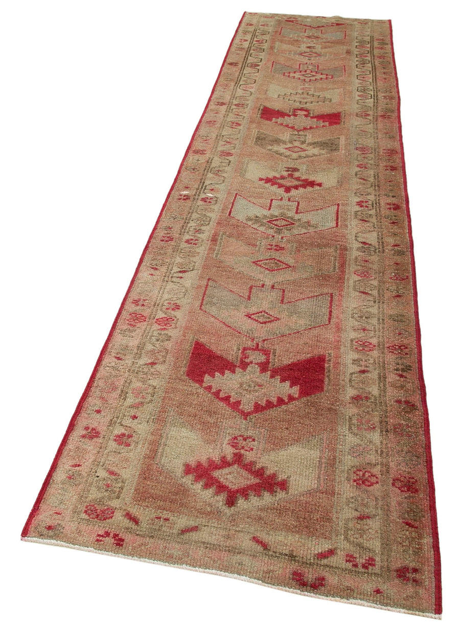 Vintage Herki Pembe Eskitme Pamuk Yün El Dokuma Halısı 89x406 Agacan