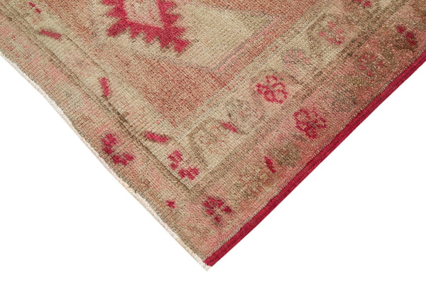 Vintage Herki Pembe Eskitme Pamuk Yün El Dokuma Halısı 89x406 Agacan