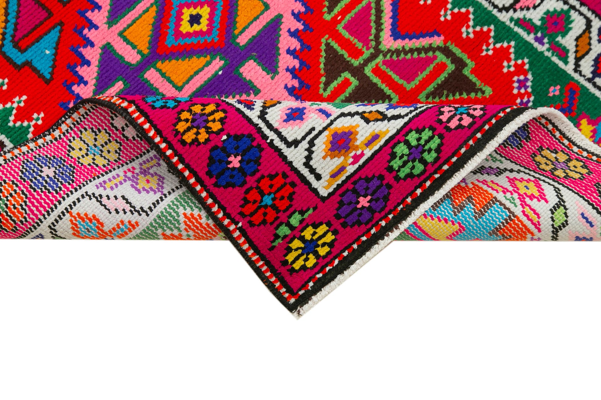 Vintage Herki Kırmızı Eskitme Pamuk Yün El Dokuma Halısı 82x370 Agacan