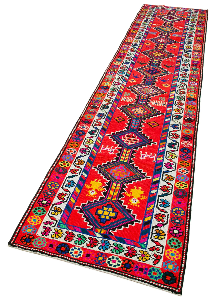 Vintage Herki Beyaz Eskitme Pamuk Yün El Dokuma Halısı 83x385 Agacan
