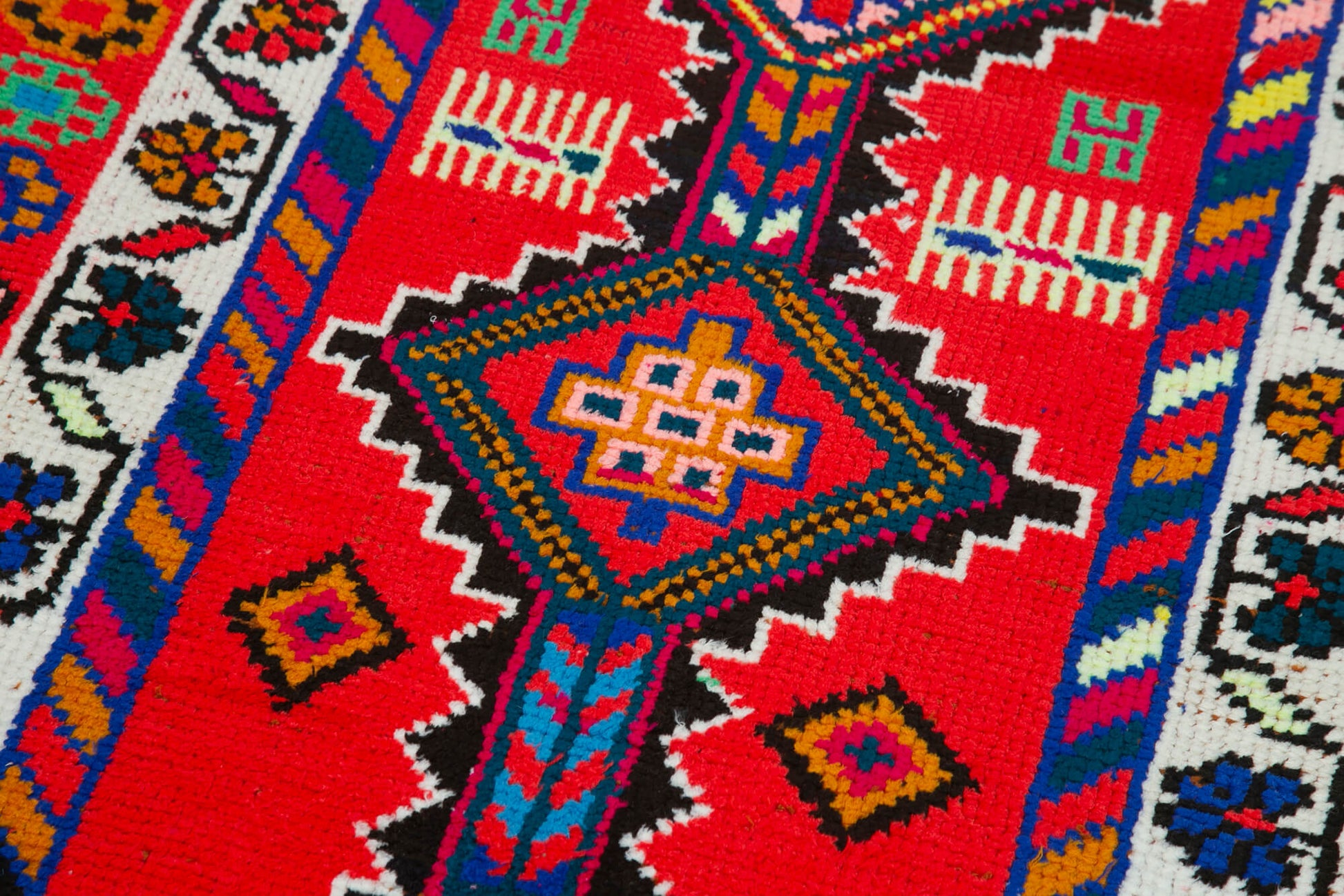 Vintage Herki Beyaz Eskitme Pamuk Yün El Dokuma Halısı 83x385 Agacan