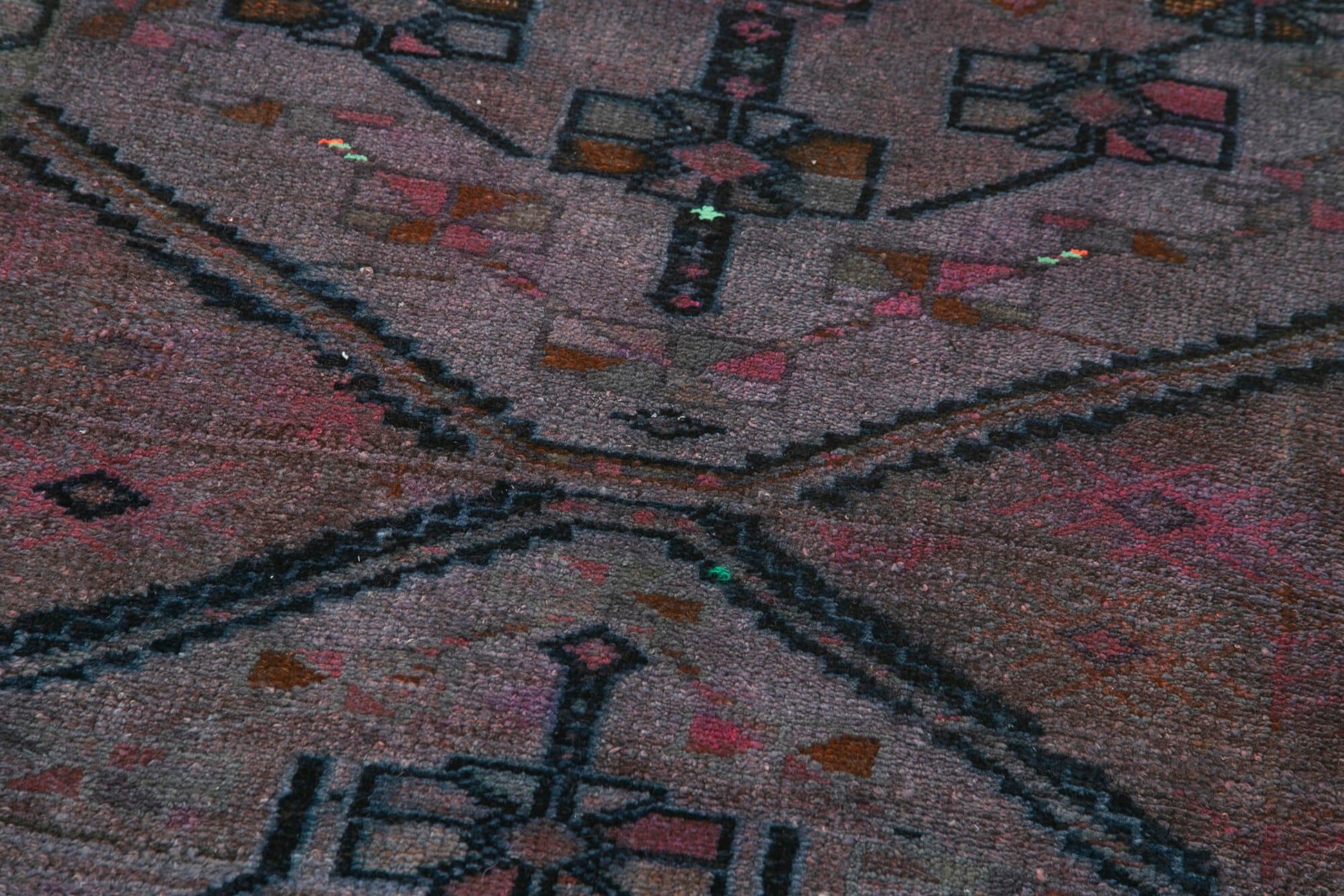 Vintage Herki Mor Eskitme Pamuk Yün El Dokuma Halısı 85x317 Agacan