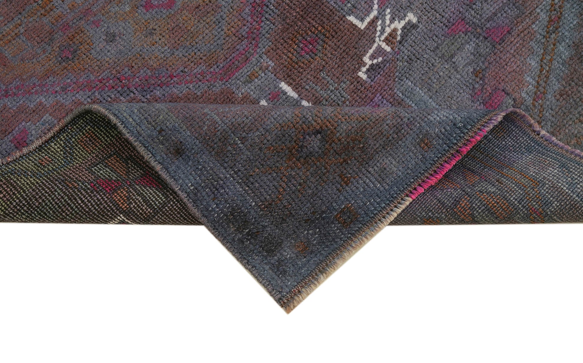 Vintage Herki Mor Eskitme Pamuk Yün El Dokuma Halısı 85x317 Agacan