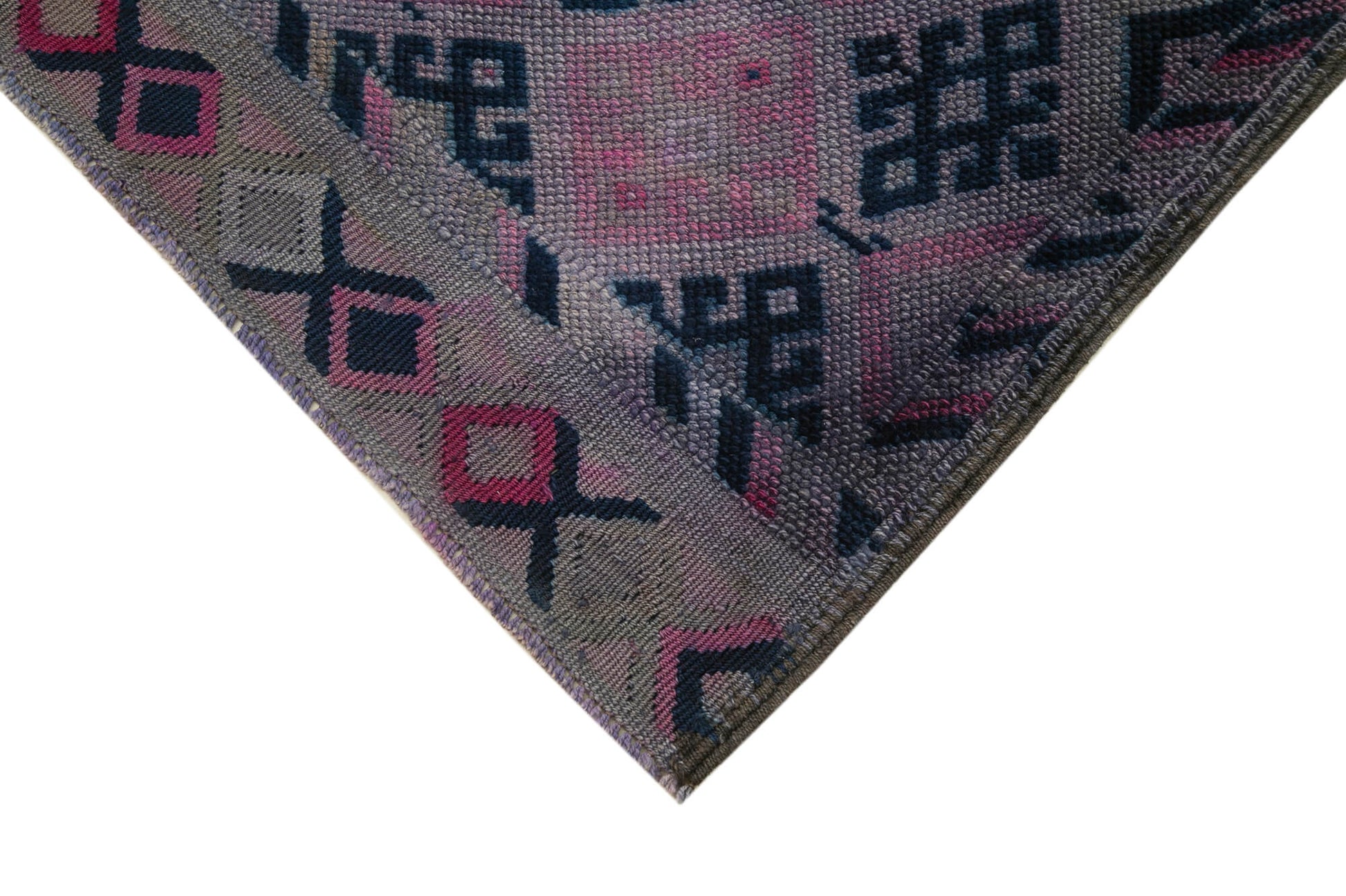 Vintage Herki Mor Eskitme Pamuk Yün El Dokuma Halısı 95x406 Agacan