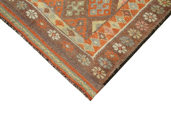 Vintage Herki Kahverengi Eskitme Pamuk Yün El Dokuma Halısı 90x340 Agacan