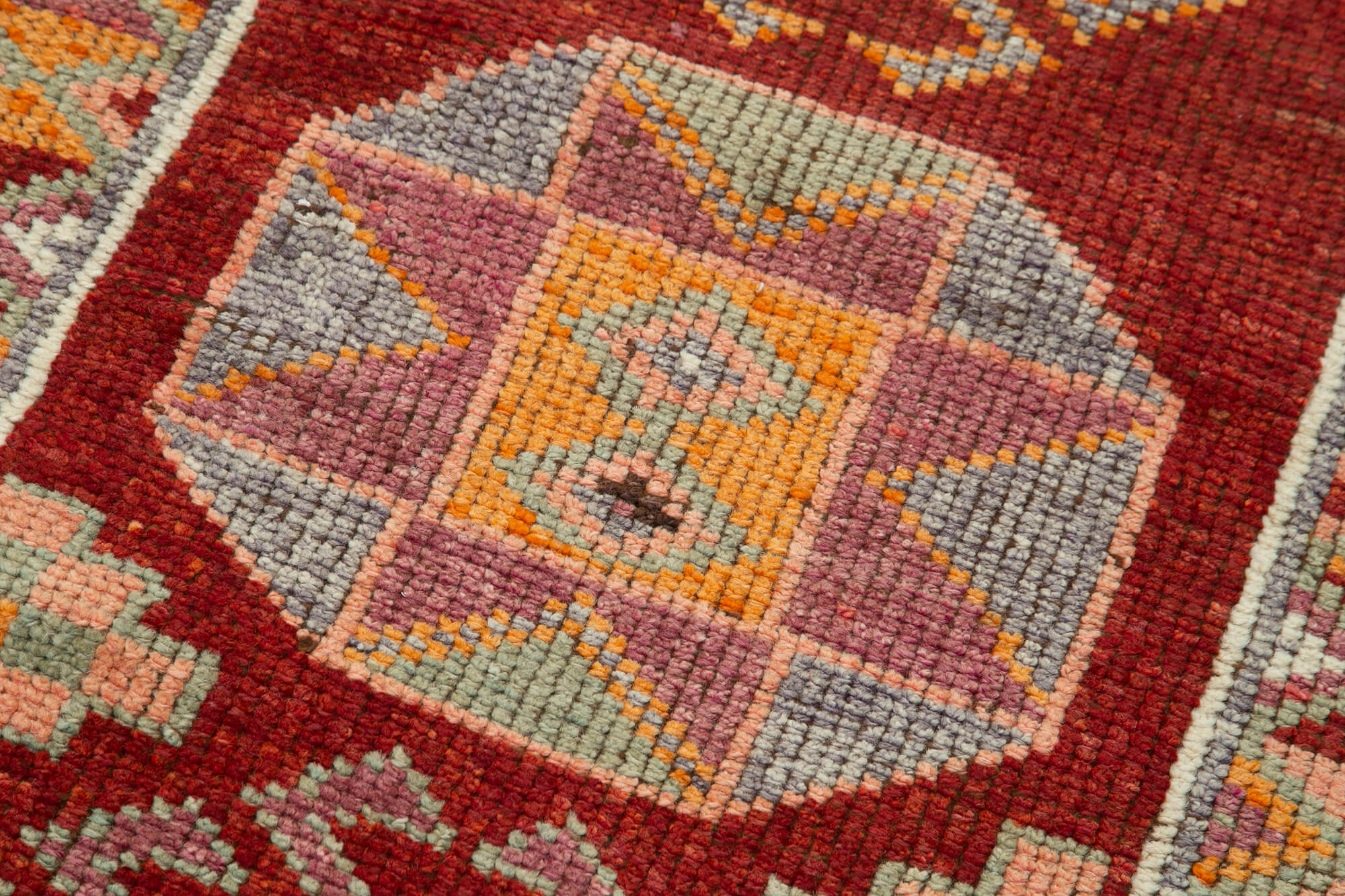 Vintage Herki Kırmızı Eskitme Pamuk Yün El Dokuma Halısı 78x383 Agacan