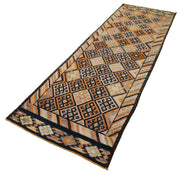 Vintage Herki Beyaz Eskitme Pamuk Yün El Dokuma Halısı 90x305 Agacan