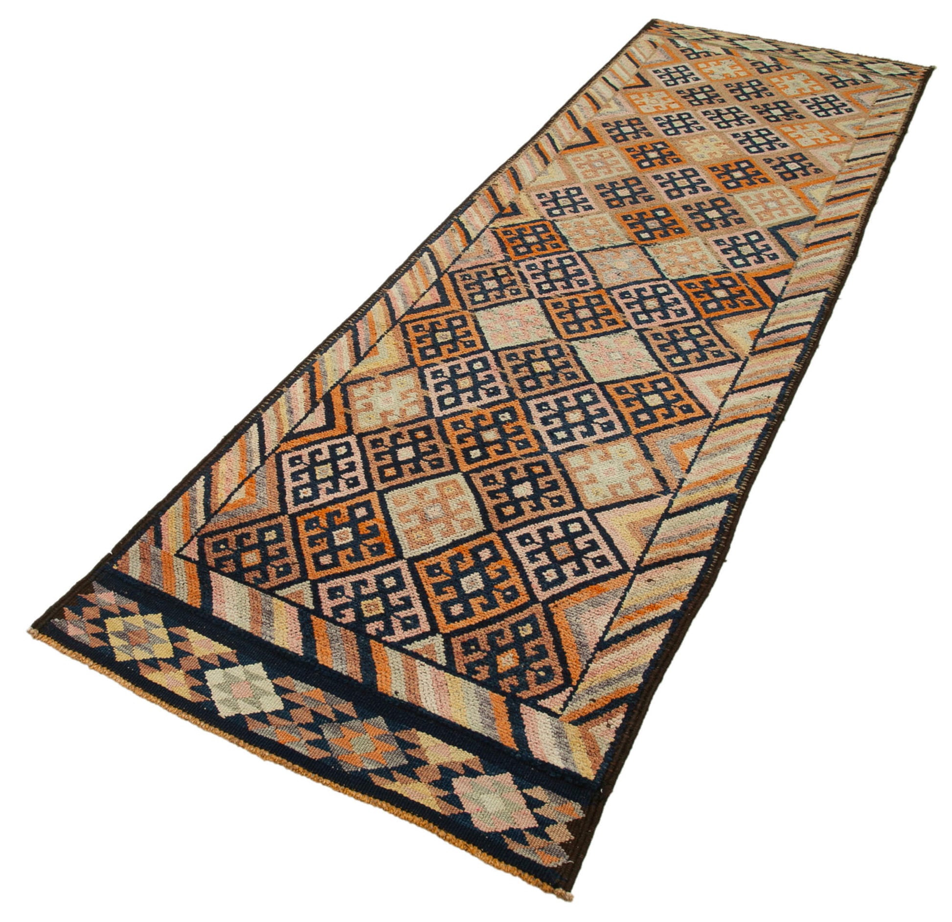 Vintage Herki Beyaz Eskitme Pamuk Yün El Dokuma Halısı 90x305 Agacan