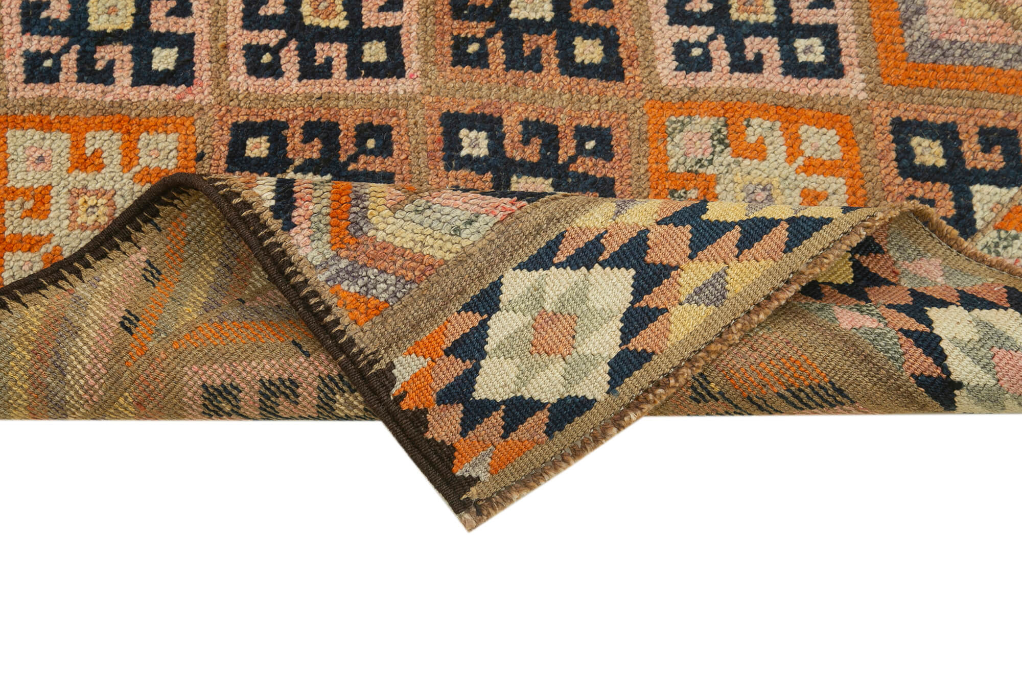 Vintage Herki Beyaz Eskitme Pamuk Yün El Dokuma Halısı 90x305 Agacan