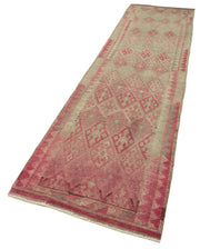 Vintage Herki Bej Eskitme Pamuk Yün El Dokuma Halısı 86x348 Agacan