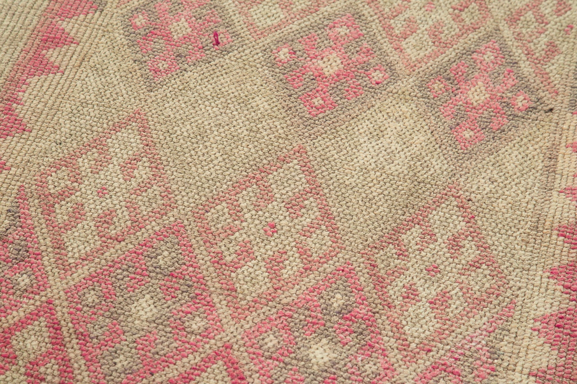 Vintage Herki Bej Eskitme Pamuk Yün El Dokuma Halısı 86x348 Agacan