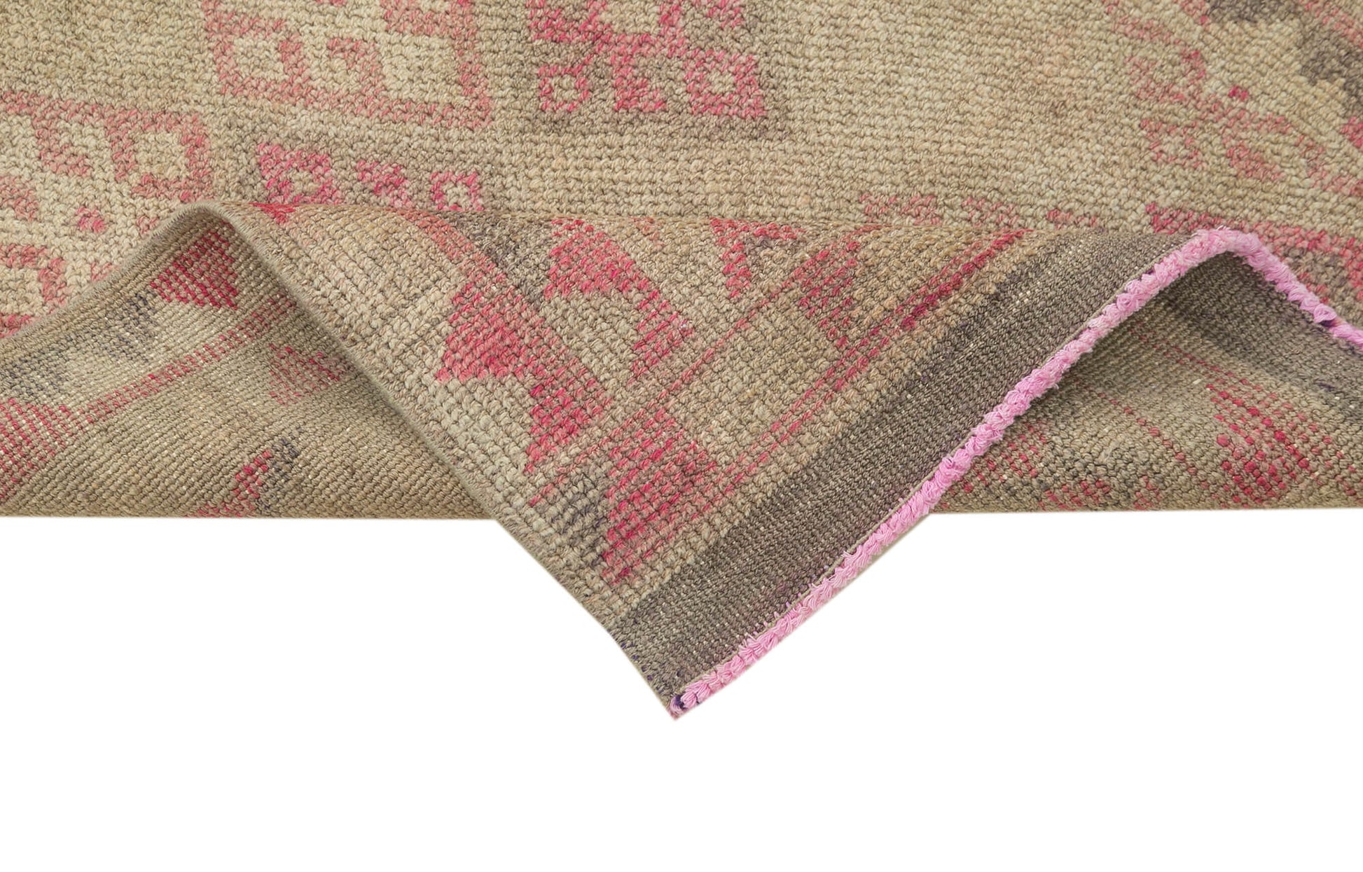 Vintage Herki Bej Eskitme Pamuk Yün El Dokuma Halısı 86x348 Agacan