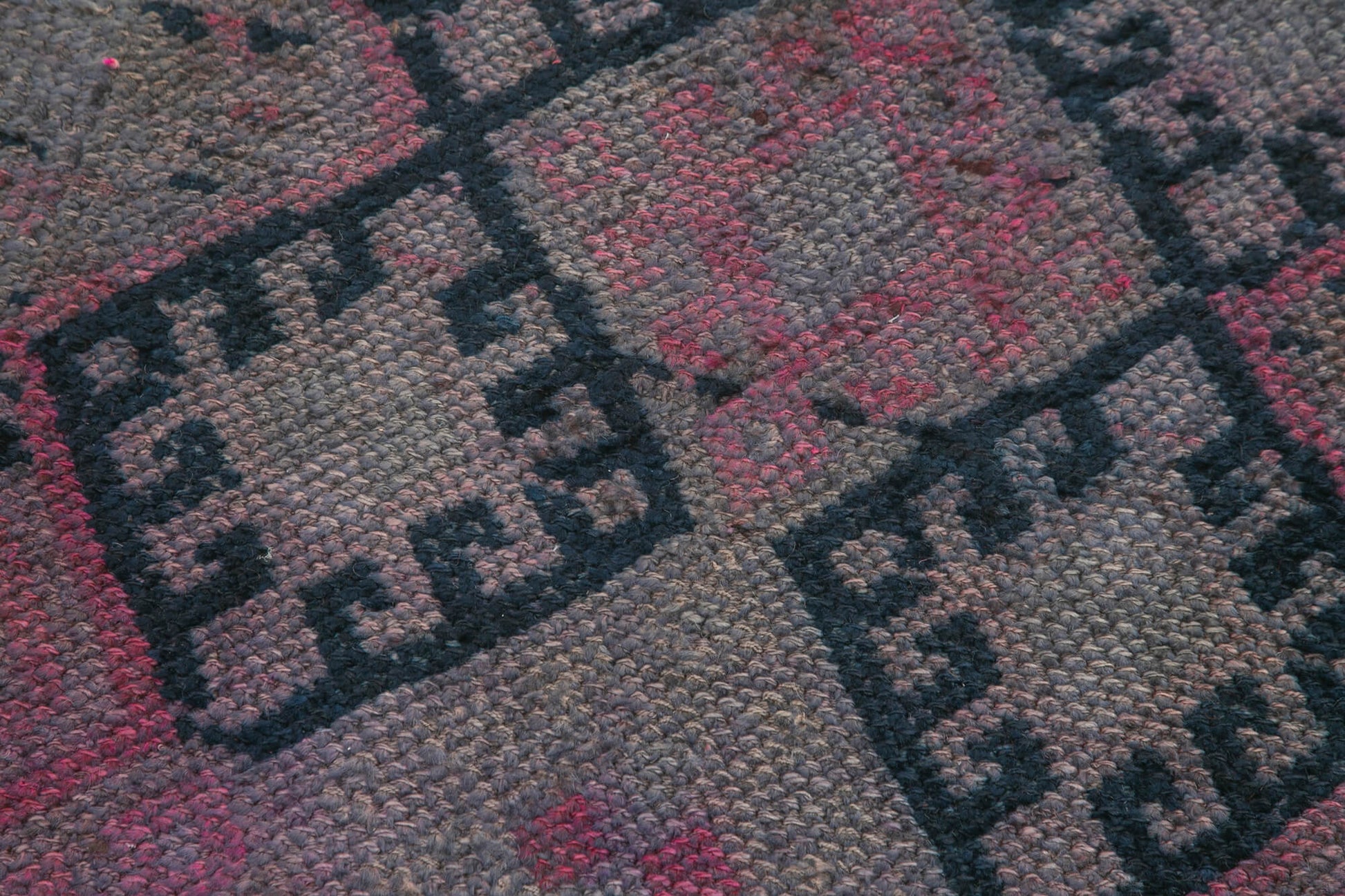 Vintage Herki Mor Eskitme Pamuk Yün El Dokuma Halısı 78x311 Agacan