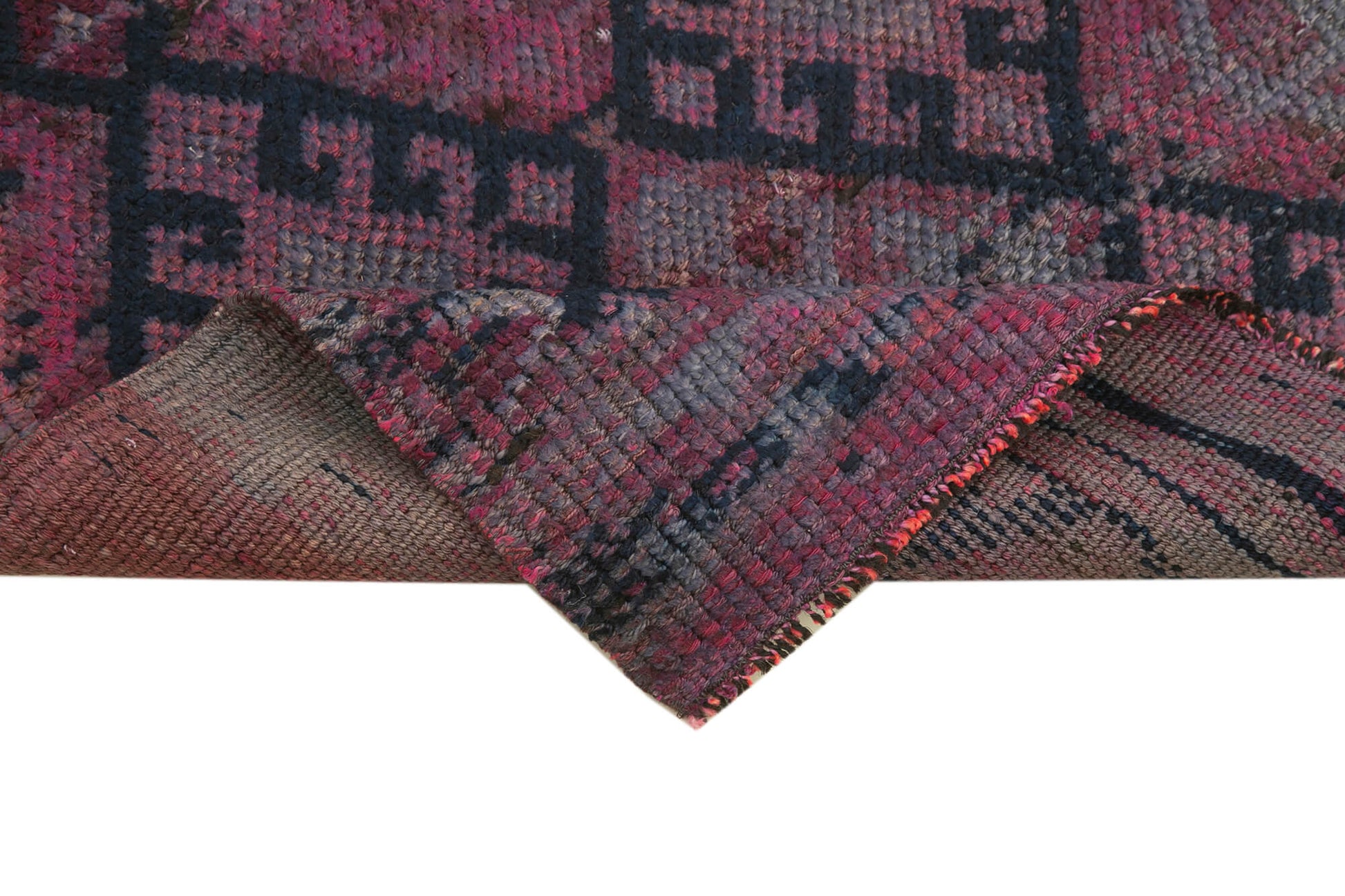 Vintage Herki Mor Eskitme Pamuk Yün El Dokuma Halısı 78x311 Agacan