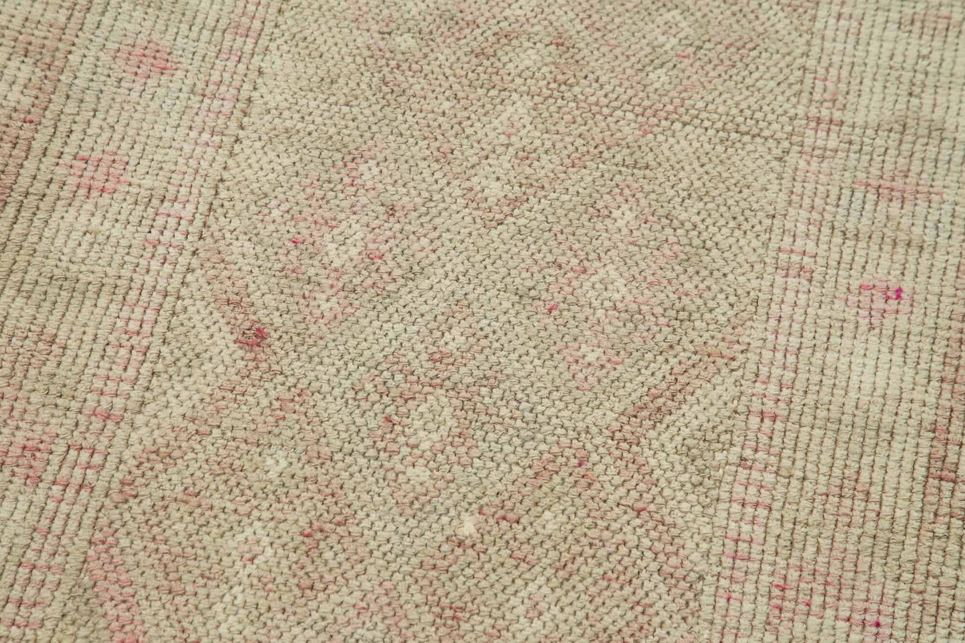 Vintage Herki Bej Eskitme Pamuk Yün El Dokuma Halısı 82x340 Agacan