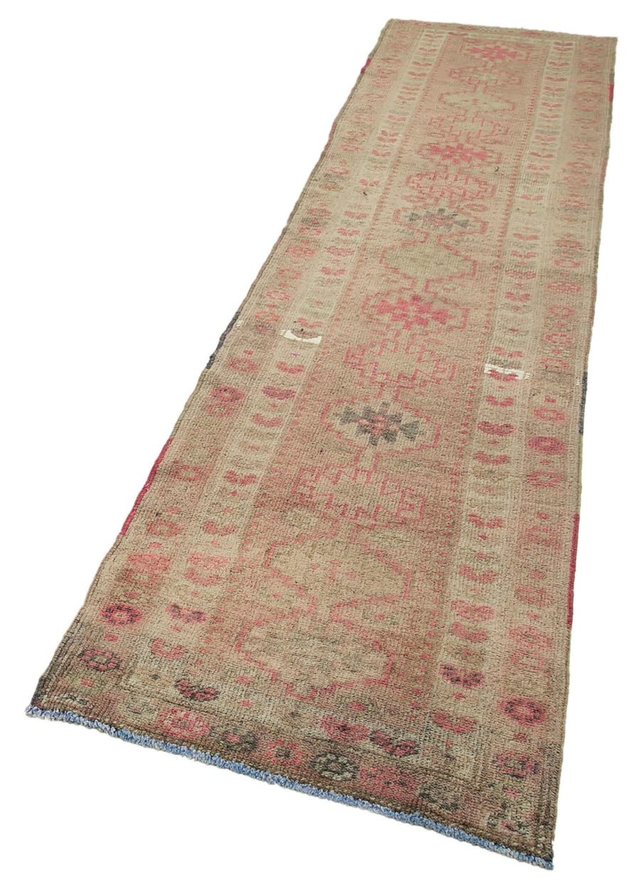 Vintage Herki Bej Eskitme Pamuk Yün El Dokuma Halısı 77x331 Agacan