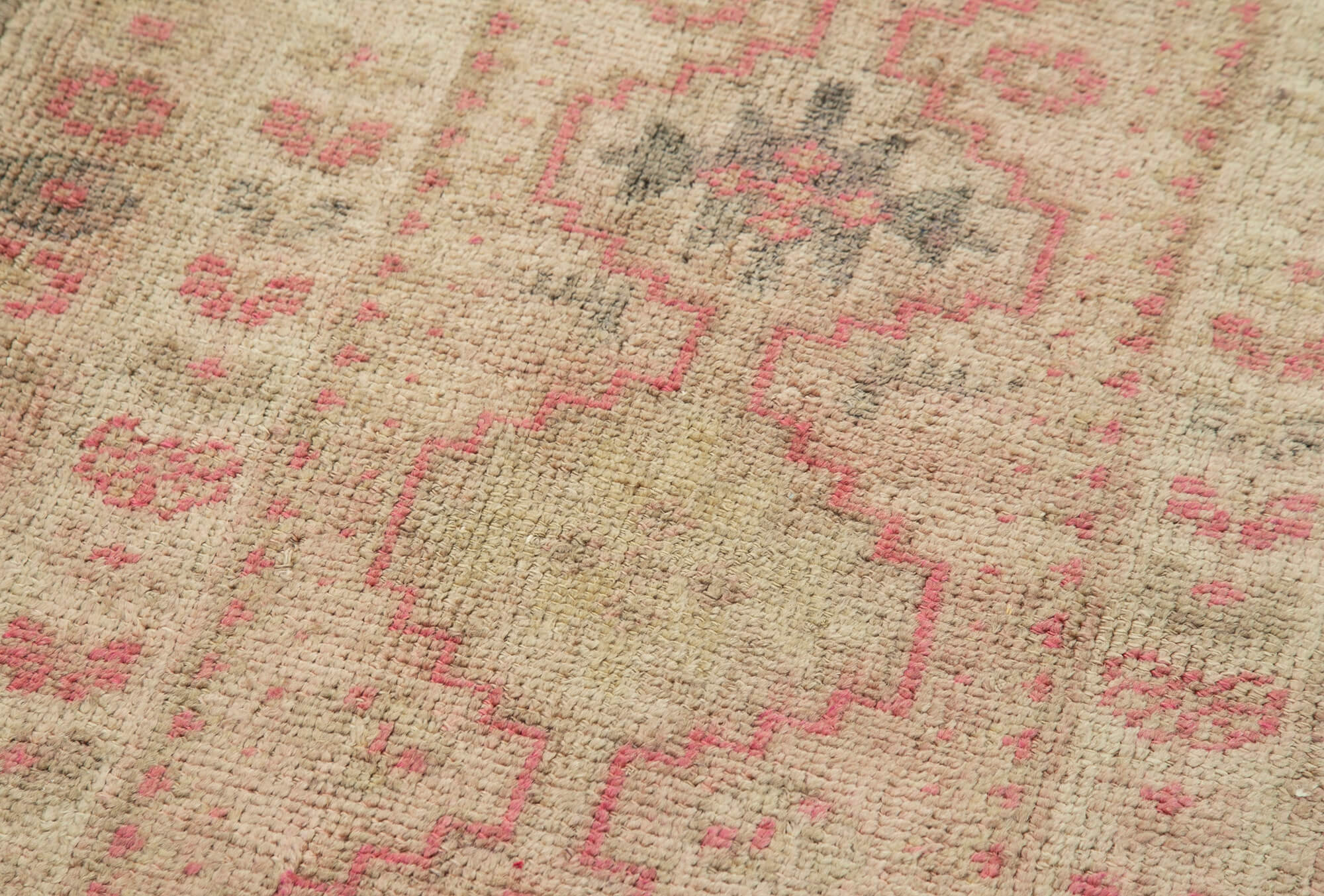 Vintage Herki Bej Eskitme Pamuk Yün El Dokuma Halısı 77x331 Agacan