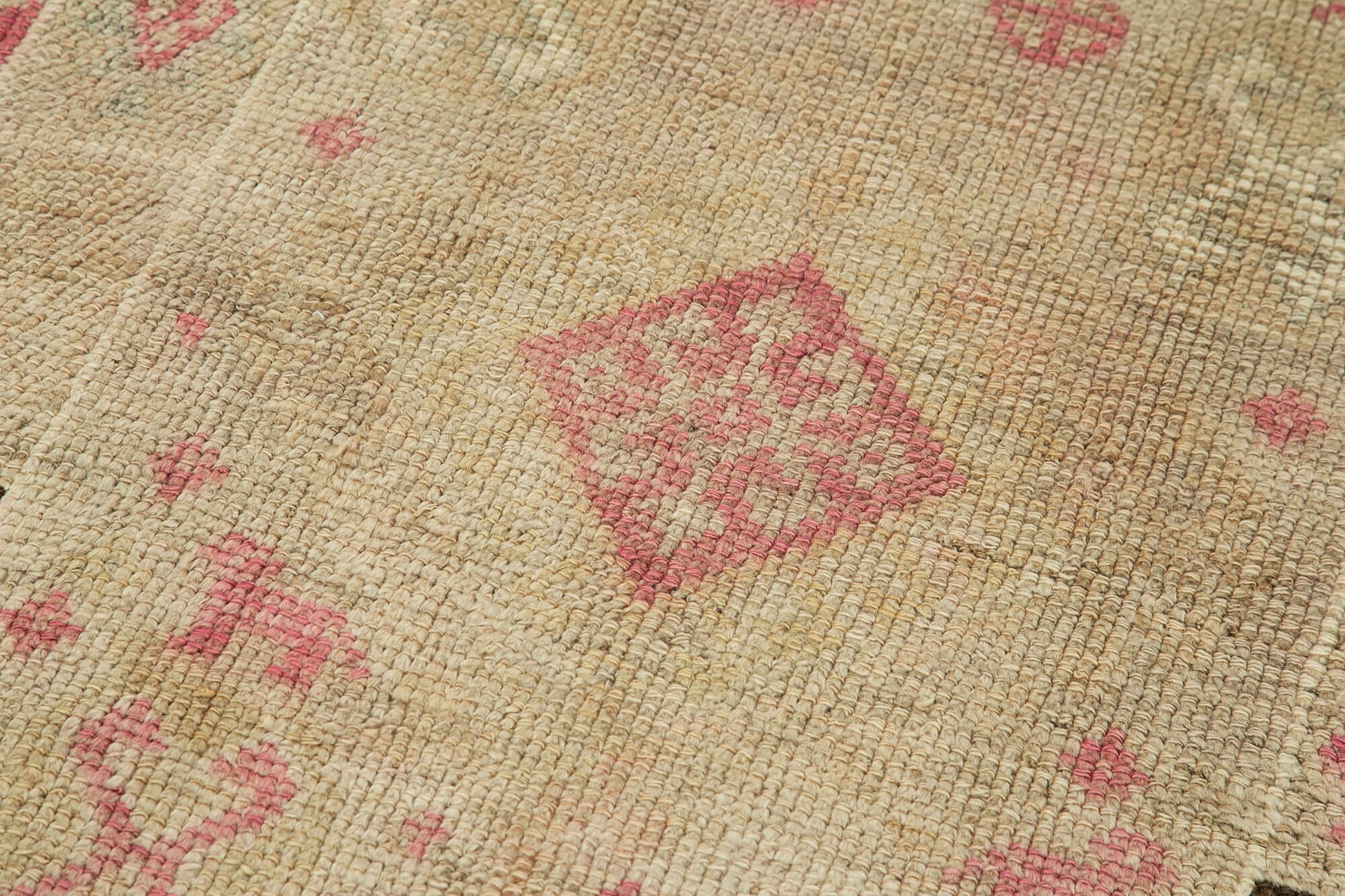 Vintage Herki Bej Eskitme Pamuk Yün El Dokuma Halısı 89x314 Agacan