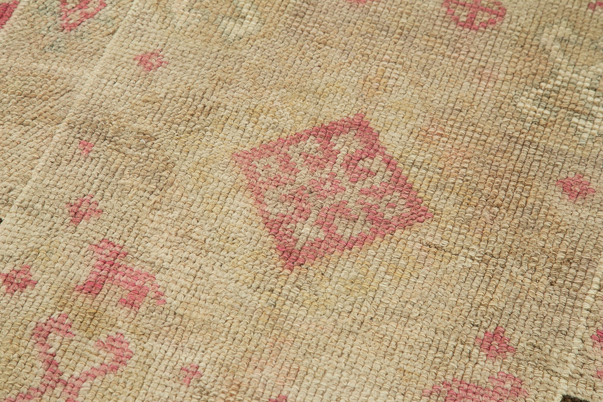 Vintage Herki Bej Eskitme Pamuk Yün El Dokuma Halısı 89x314 Agacan