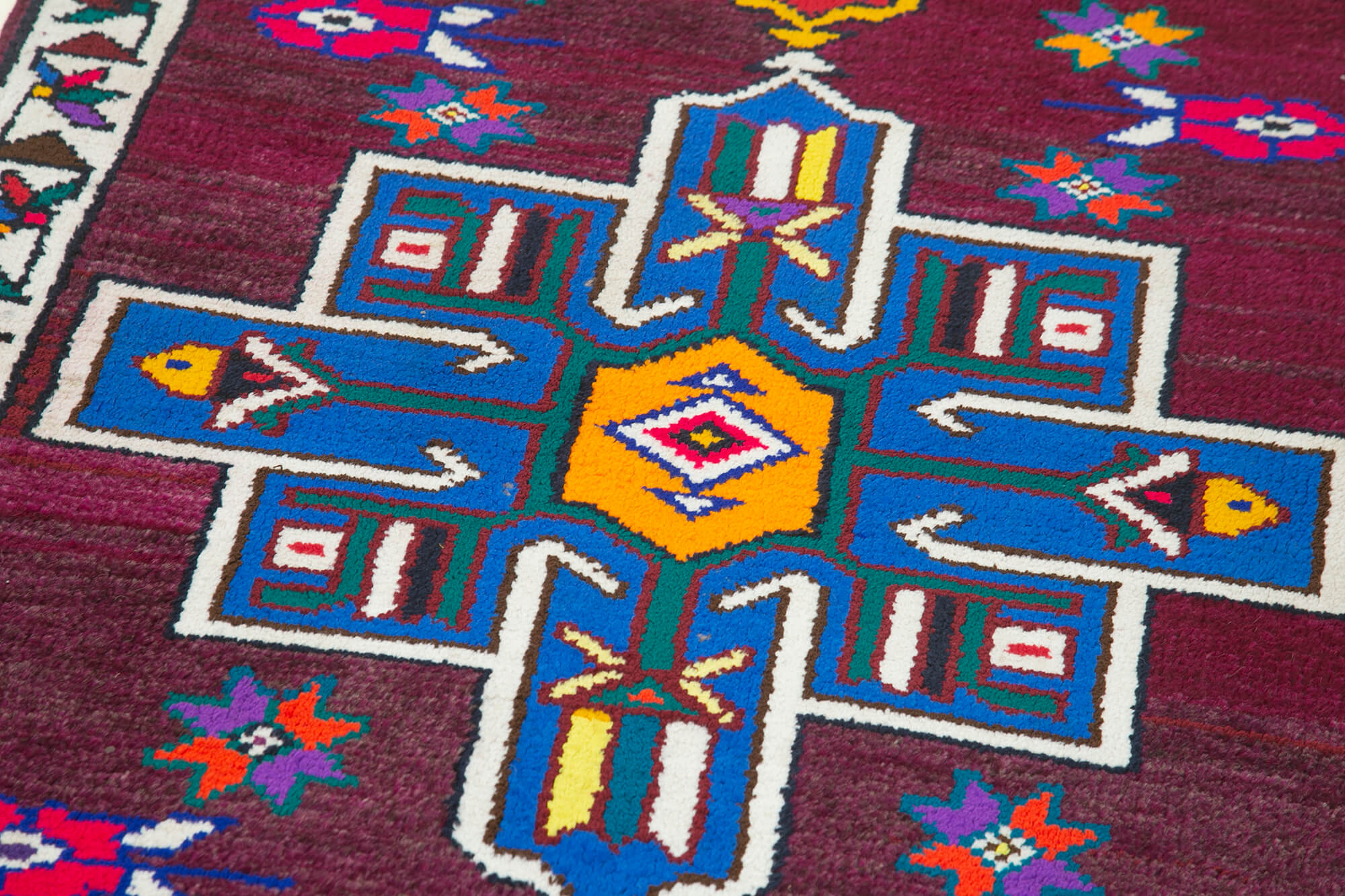 Vintage Herki Beyaz Eskitme Pamuk Yün El Dokuma Halısı 90x332 Agacan