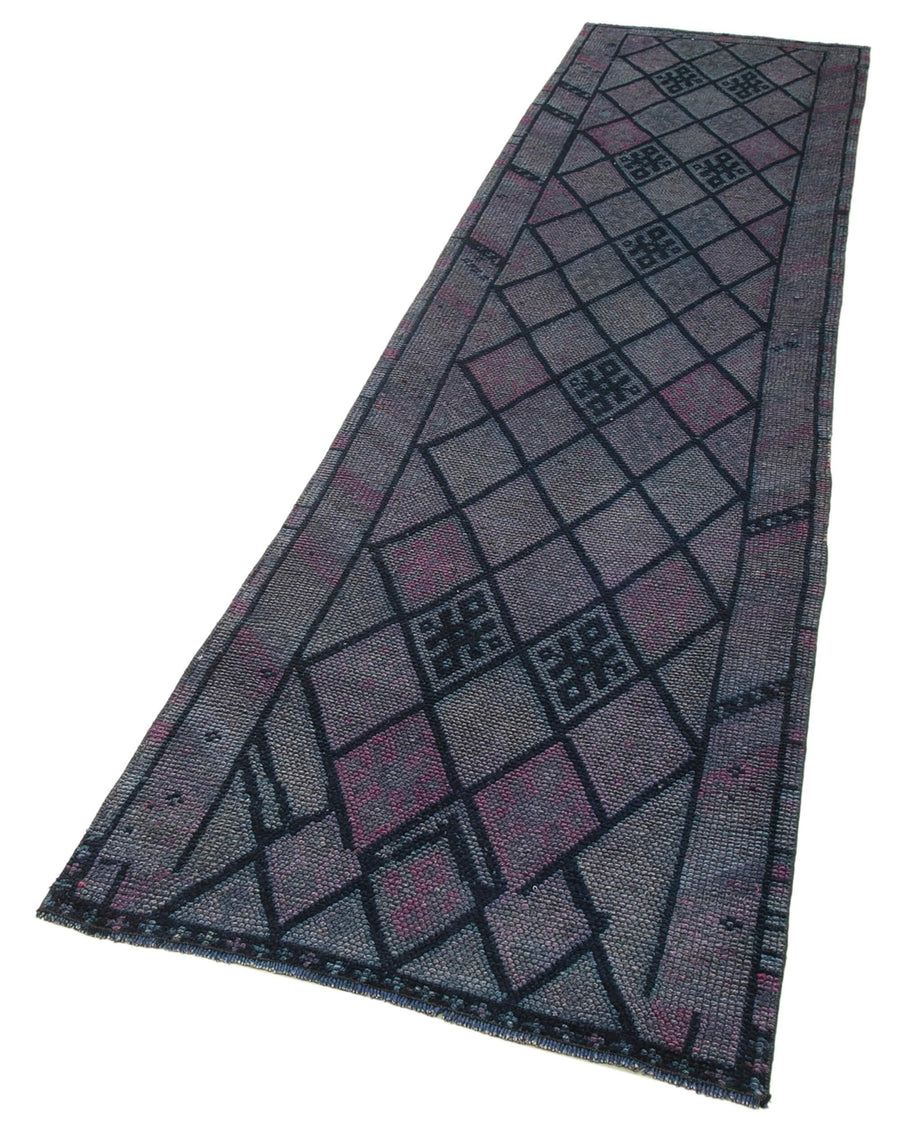 Vintage Herki Mor Eskitme Pamuk Yün El Dokuma Halısı 85x368 Agacan