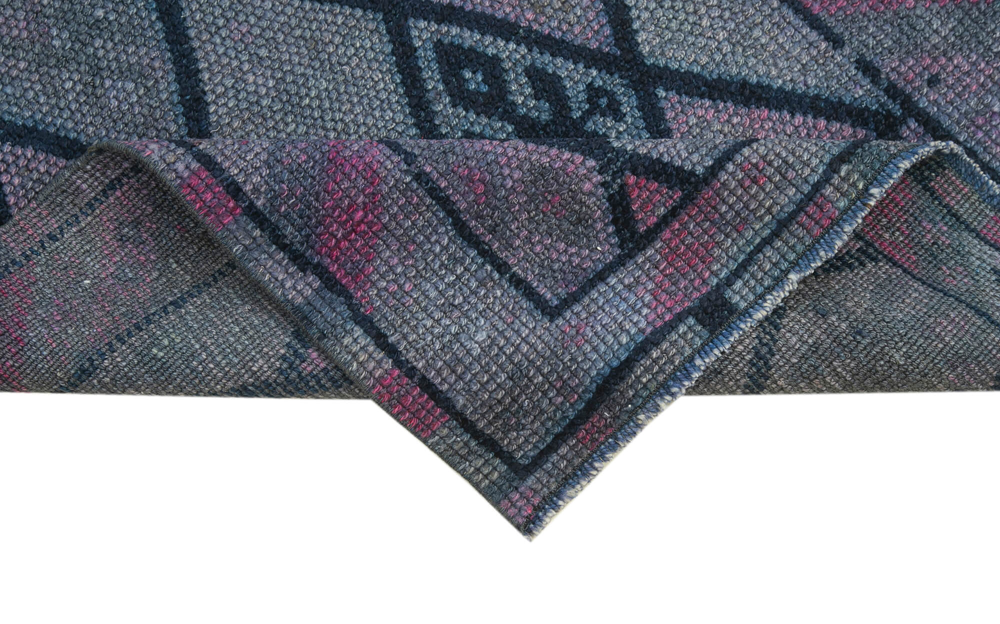 Vintage Herki Mor Eskitme Pamuk Yün El Dokuma Halısı 85x368 Agacan