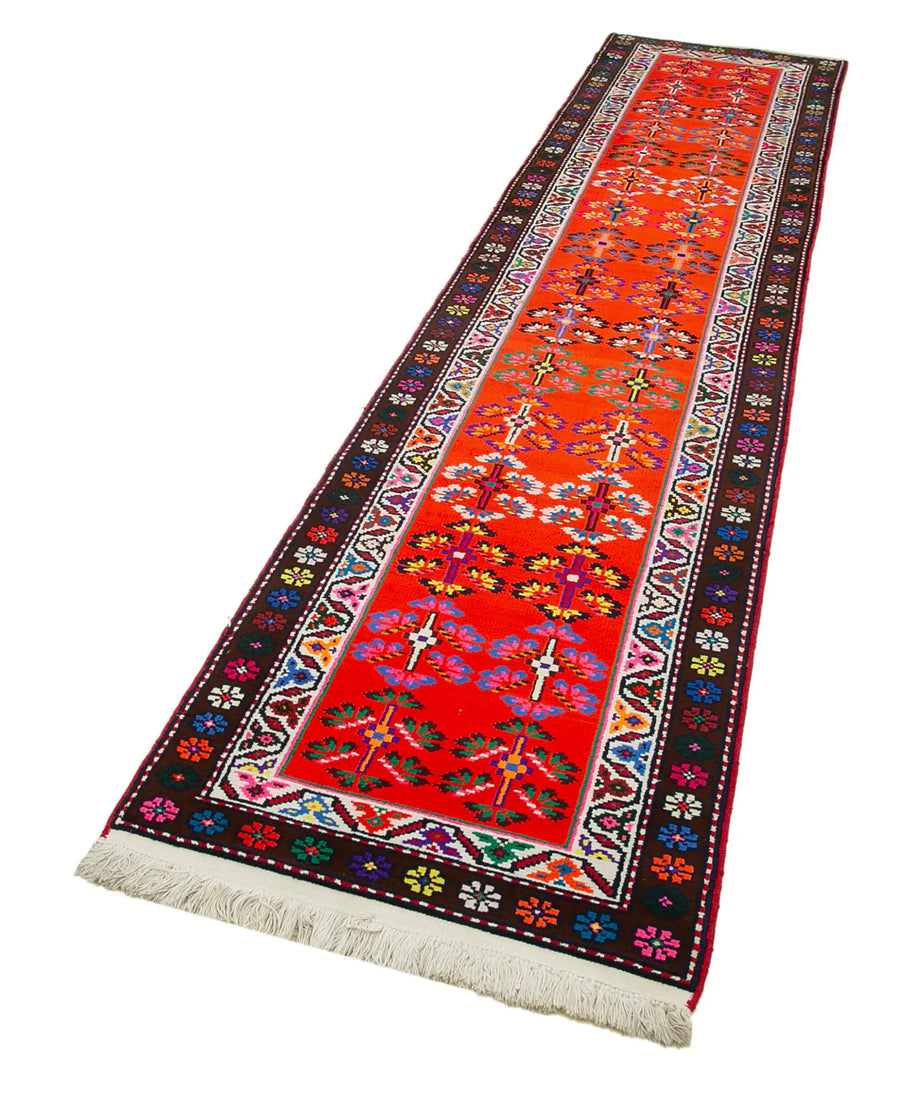 Vintage Herki Beyaz Eskitme Pamuk Yün El Dokuma Halısı 81x372 Agacan