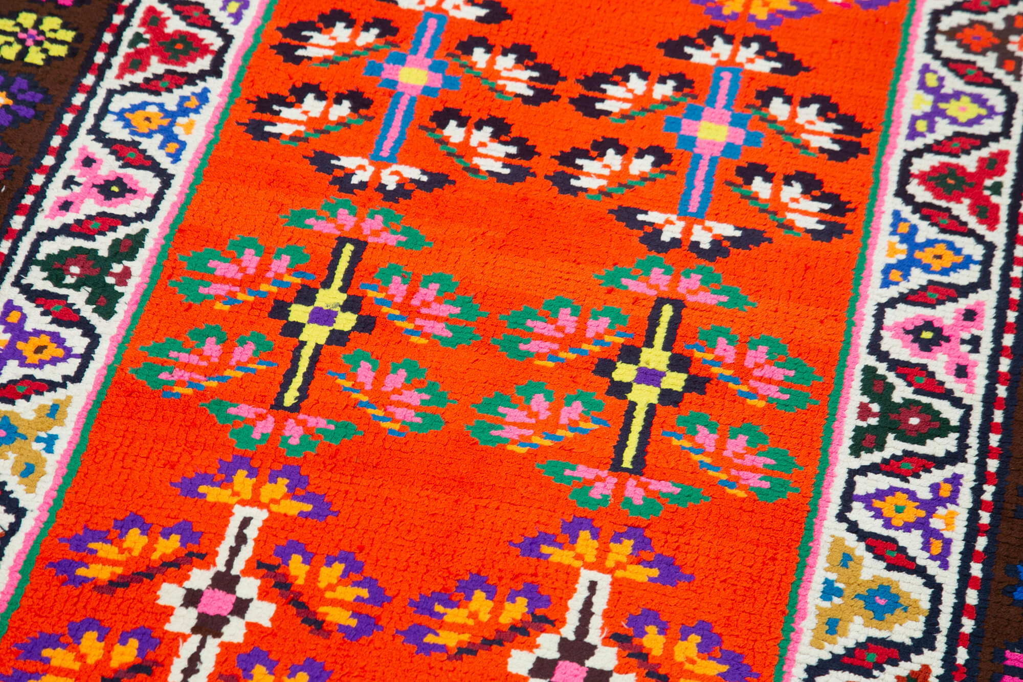 Vintage Herki Beyaz Eskitme Pamuk Yün El Dokuma Halısı 81x372 Agacan