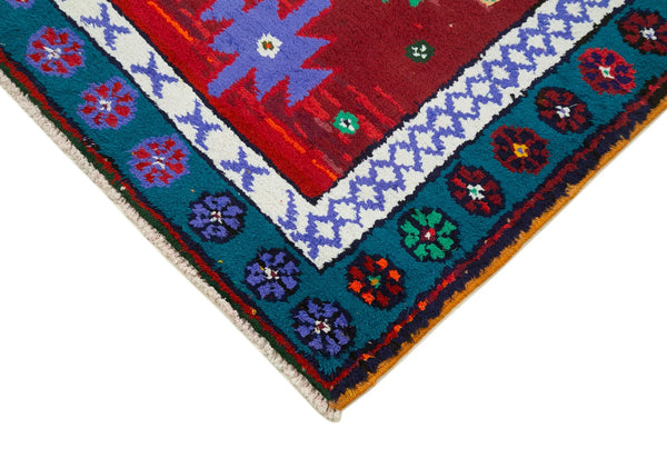 Vintage Herki Kırmızı Eskitme Pamuk Yün El Dokuma Halısı 88x371 Agacan