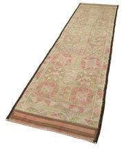 Vintage Herki Bej Eskitme Pamuk Yün El Dokuma Halısı 85x337 Agacan