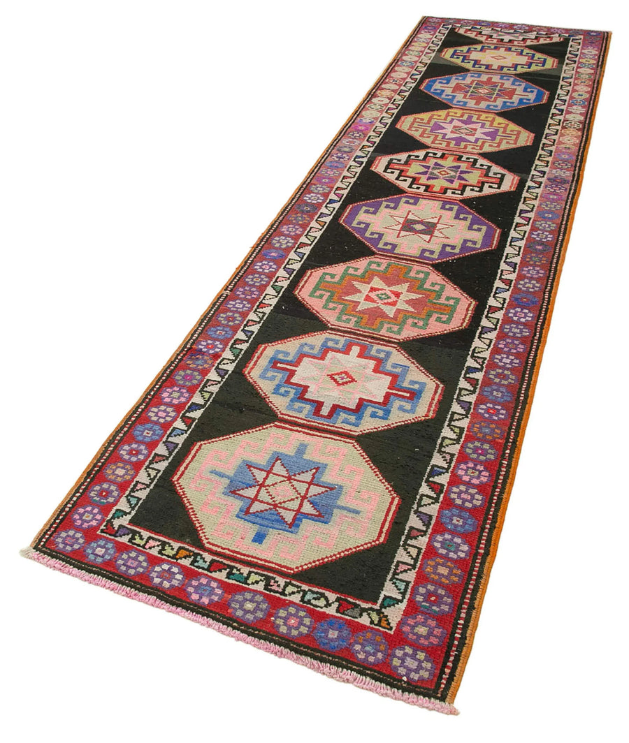 Vintage Herki Beyaz Eskitme Pamuk Yün El Dokuma Halısı 87x330 Agacan