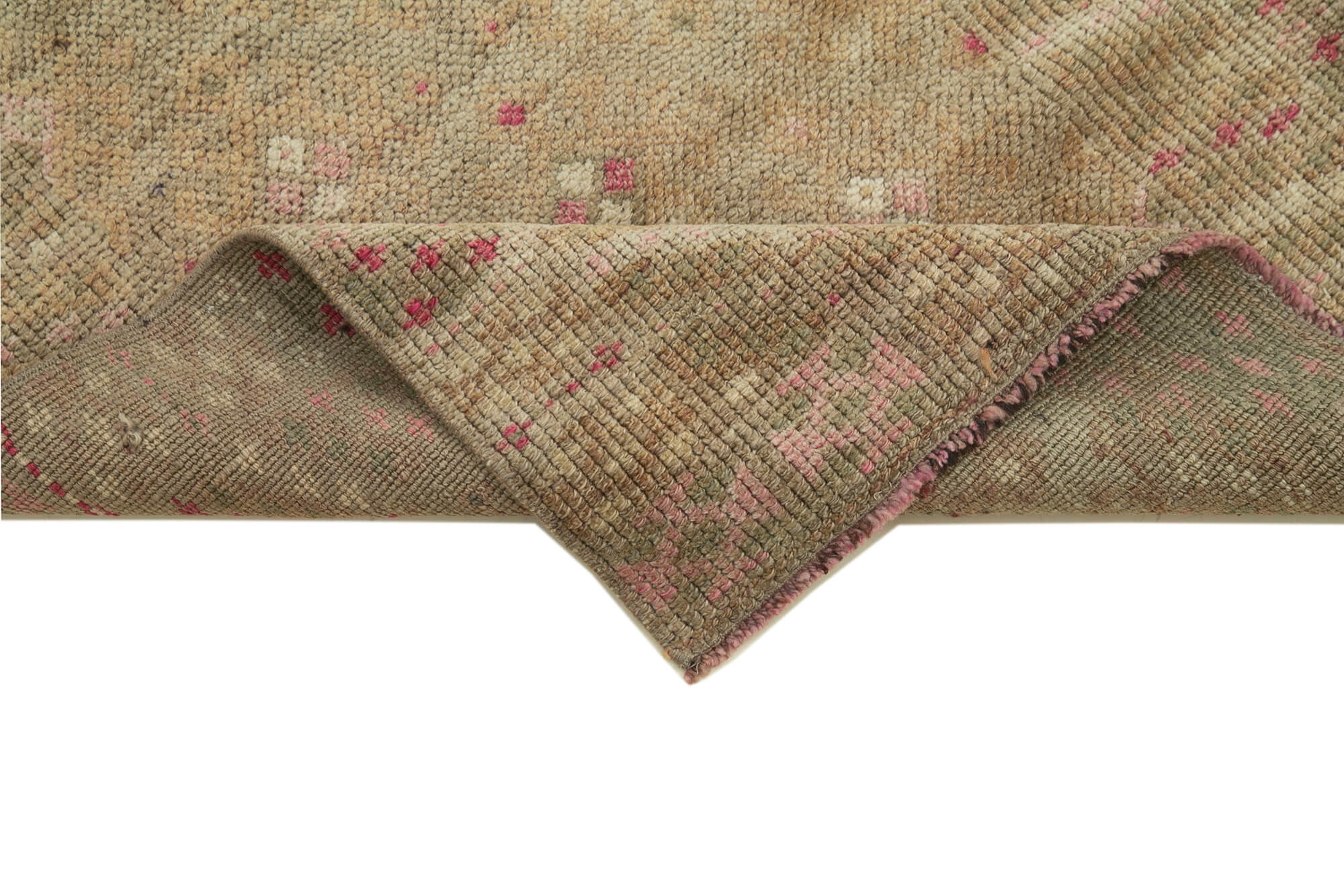 Vintage Herki Bej Eskitme Pamuk Yün El Dokuma Halısı 87x382 Agacan