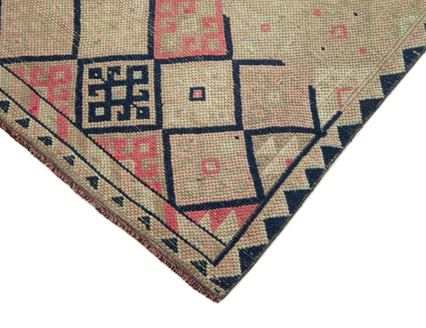 Vintage Herki Bej Eskitme Pamuk Yün El Dokuma Halısı 84x376 Agacan