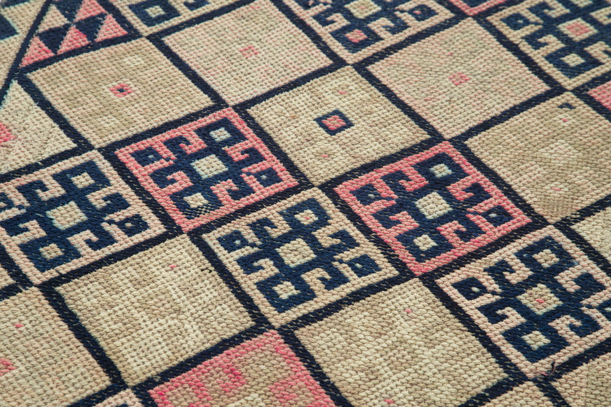 Vintage Herki Bej Eskitme Pamuk Yün El Dokuma Halısı 84x376 Agacan