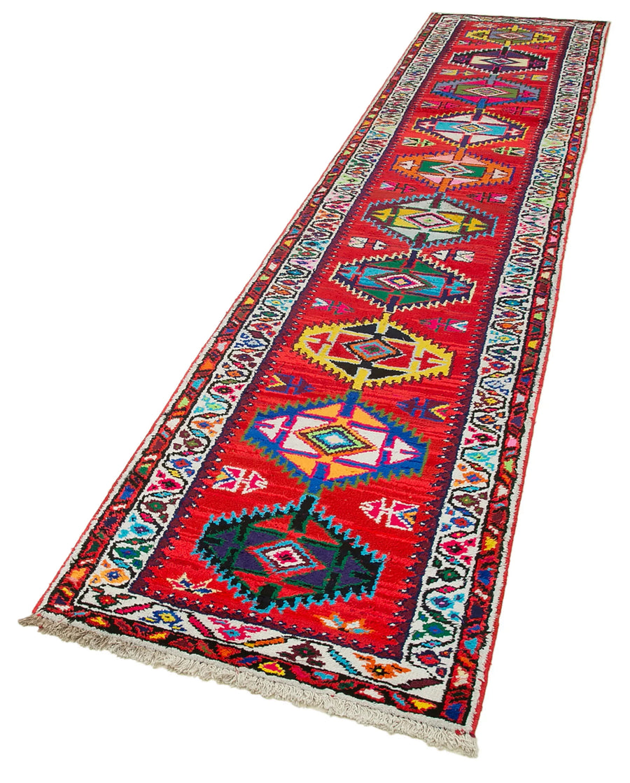 Vintage Herki Kırmızı Eskitme Pamuk Yün El Dokuma Halısı 84x382 Agacan