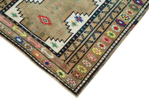 Vintage Herki Bej Eskitme Pamuk Yün El Dokuma Halısı 95x368 Agacan