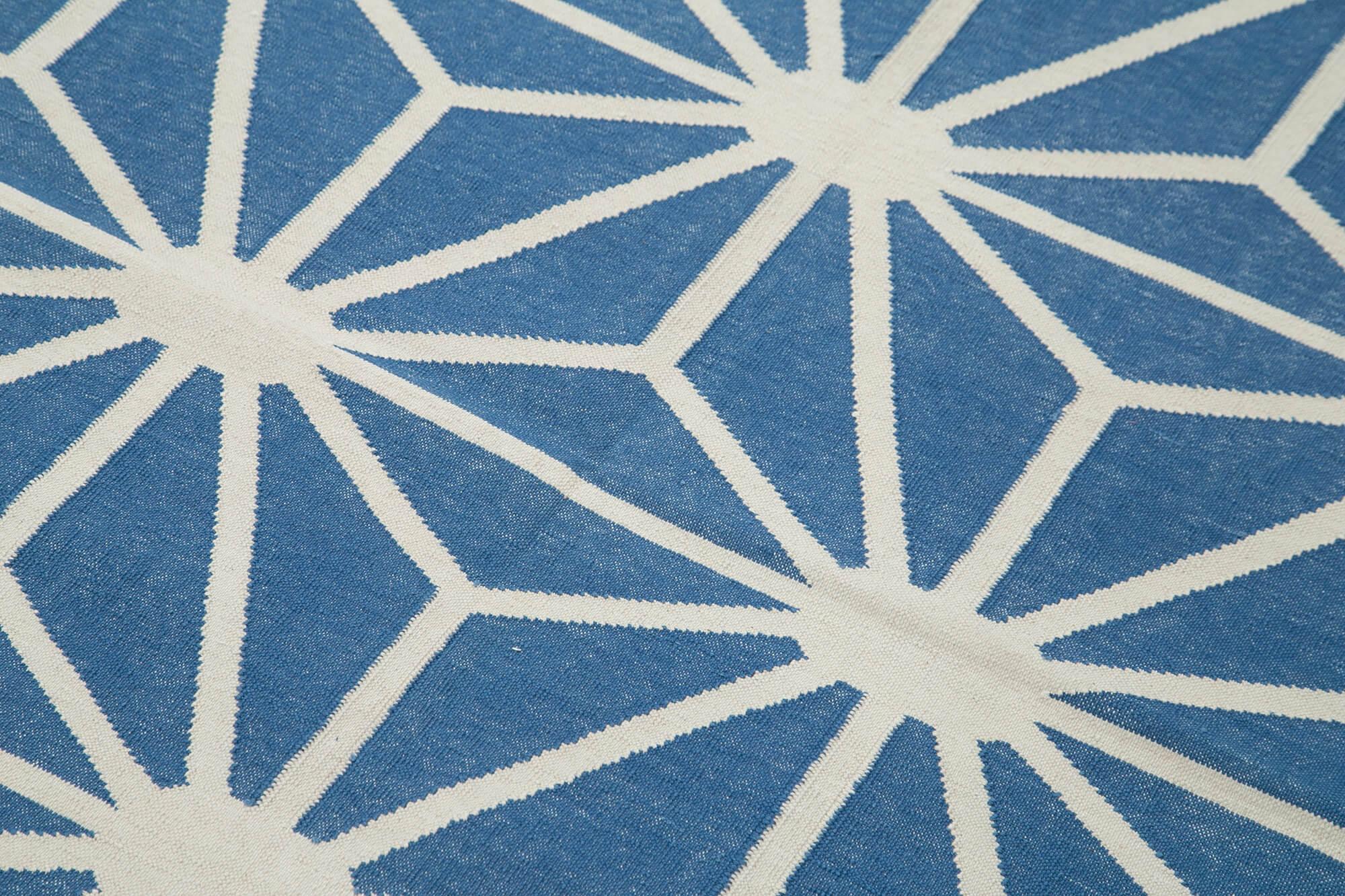 Geometric Duri Mavi Geometrik Pamuk Yün El Dokuma Halısı 111x167 Agacan
