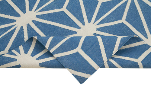 Geometric Duri Mavi Geometrik Pamuk Yün El Dokuma Halısı 111x167 Agacan