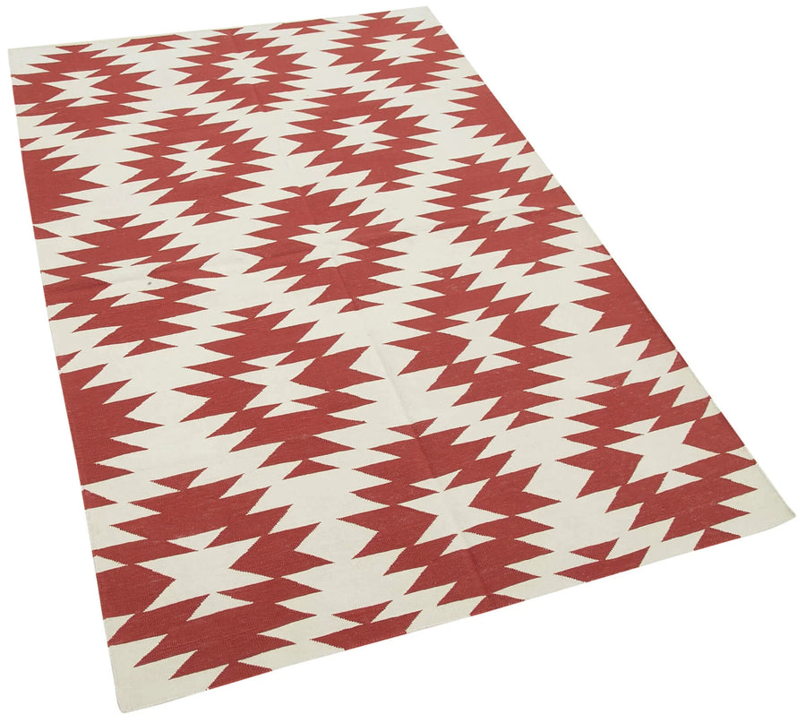 Geometric Duri Kırmızı Geometrik Pamuk Yün El Dokuma Halısı 107x166 Agacan