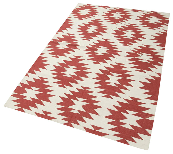 Geometric Duri Kırmızı Geometrik Pamuk Yün El Dokuma Halısı 107x166 Agacan