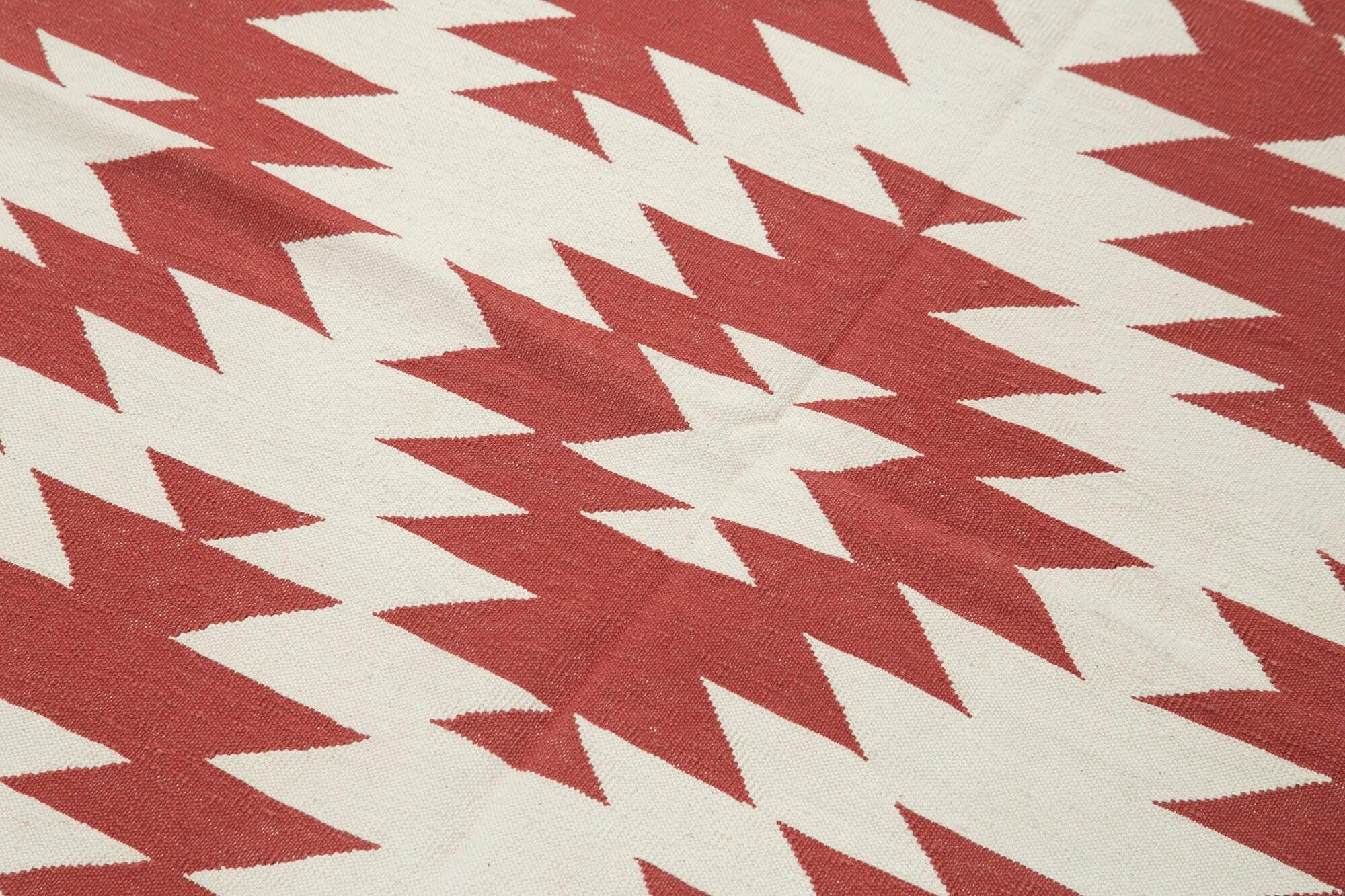 Geometric Duri Kırmızı Geometrik Pamuk Yün El Dokuma Halısı 107x166 Agacan