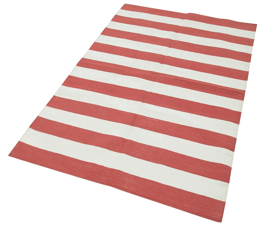Red and White Striped Cotton Kilim Rug 106x172 cm (3'6" x 5'8") – in the hallway