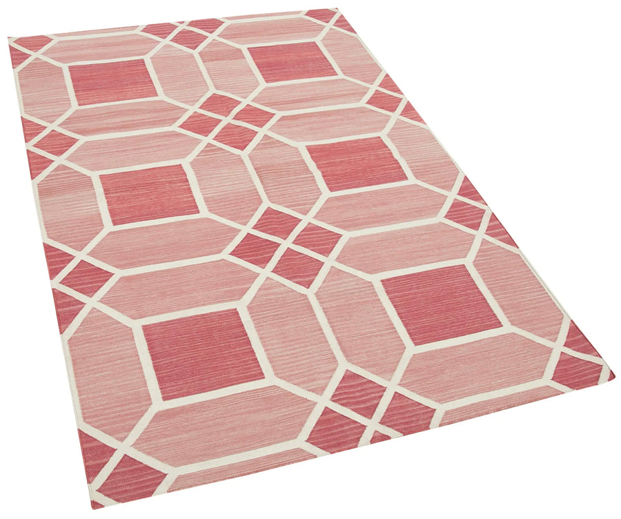 Geometric Duri Kırmızı Geometrik Pamuk Yün El Dokuma Halısı 108x164 Agacan