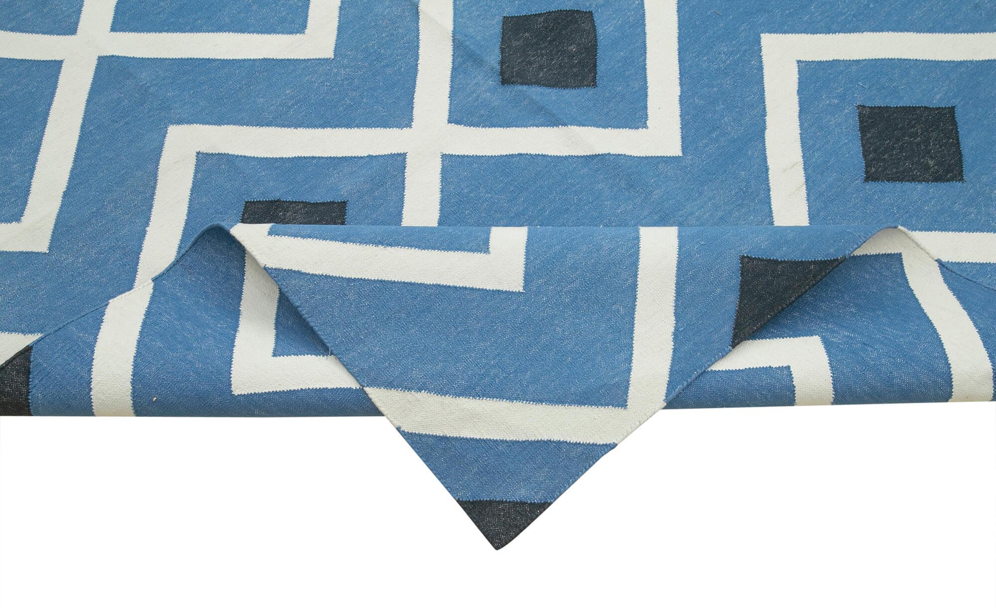 Geometric Duri Mavi Geometrik Pamuk Yün El Dokuma Halısı 303x415 Agacan
