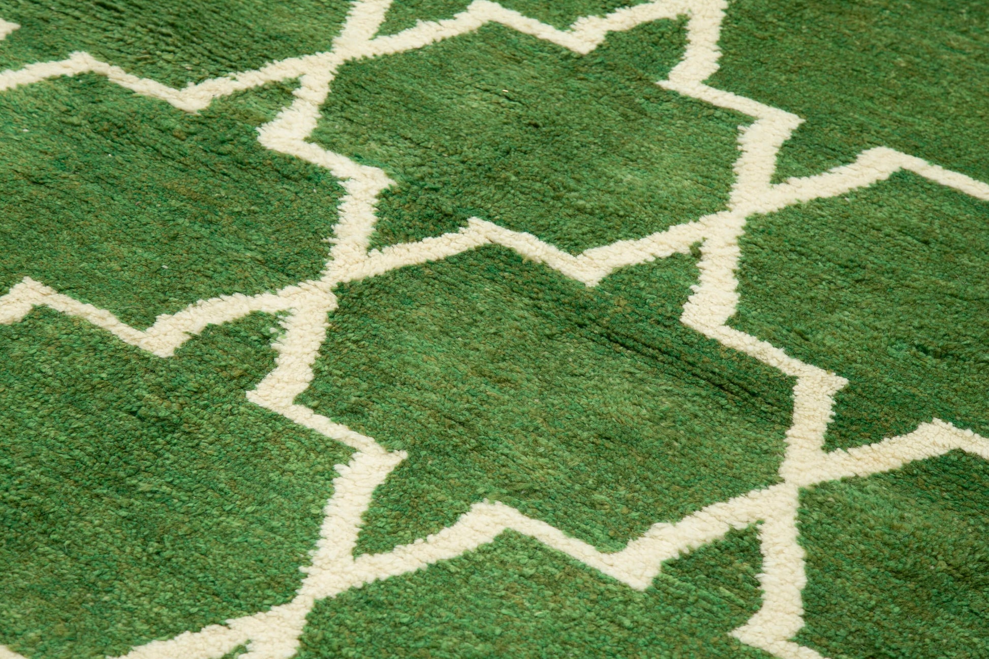 Morocco Yeşil Geometrik Yün Pamuk El Dokuma Halısı 231x335 Agacan