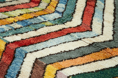 Morocco Beyaz Geometrik Yün Pamuk El Dokuma Halısı 222x270 Agacan