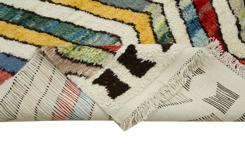 Morocco Beyaz Geometrik Yün Pamuk El Dokuma Halısı 222x270 Agacan