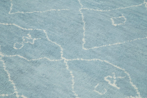 Morocco Mavi Geometrik Yün Pamuk El Dokuma Halısı 234x313 Agacan