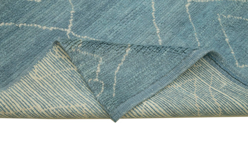 Morocco Mavi Geometrik Yün Pamuk El Dokuma Halısı 234x313 Agacan