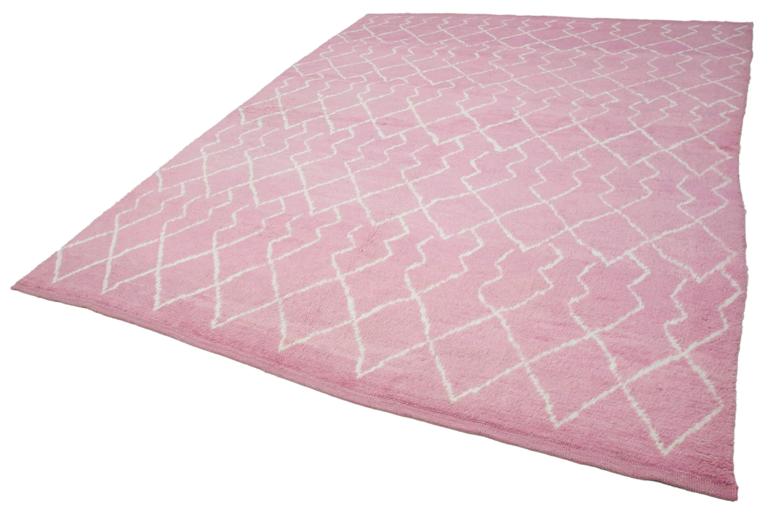 Morocco Pembe Geometrik Yün Pamuk El Dokuma Halısı 250x317 Agacan